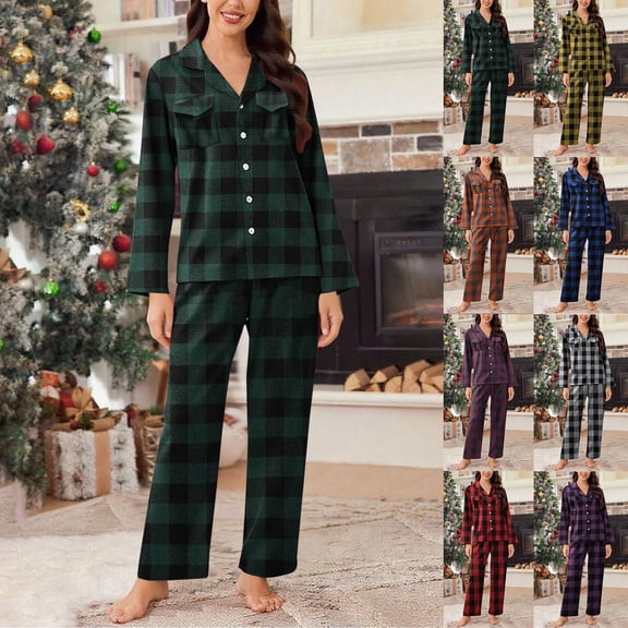 yillto Women's Pajamas Set Button down Sleepwear Casual Long Sleeve Loungewear Soft Christmas Pjs S-XXL
