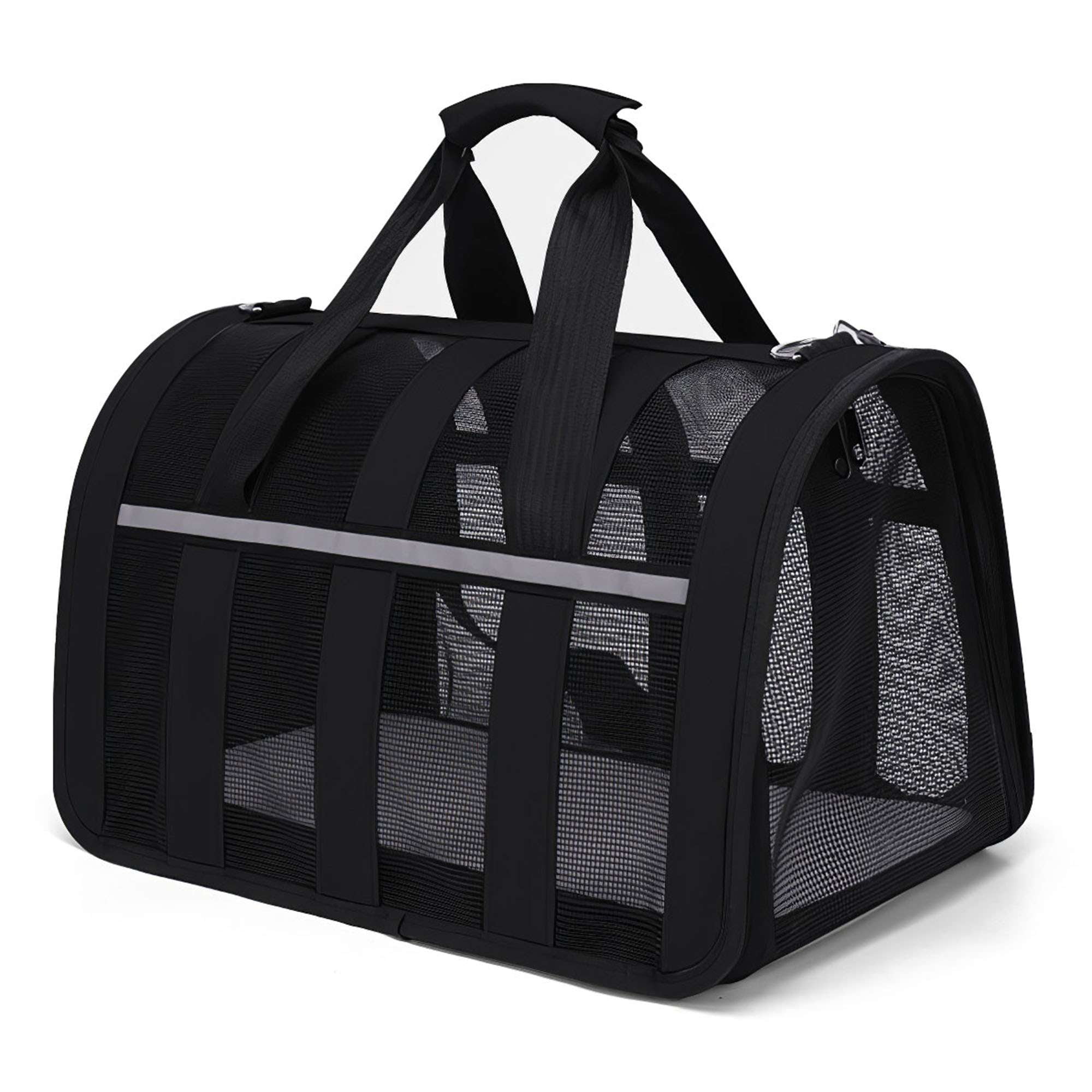 Deago Soft Sided Mesh Pet Travel Carrier for Small Cats Dogs, Collapsible Puppy Carrier Bag with Reflective Strip - Black