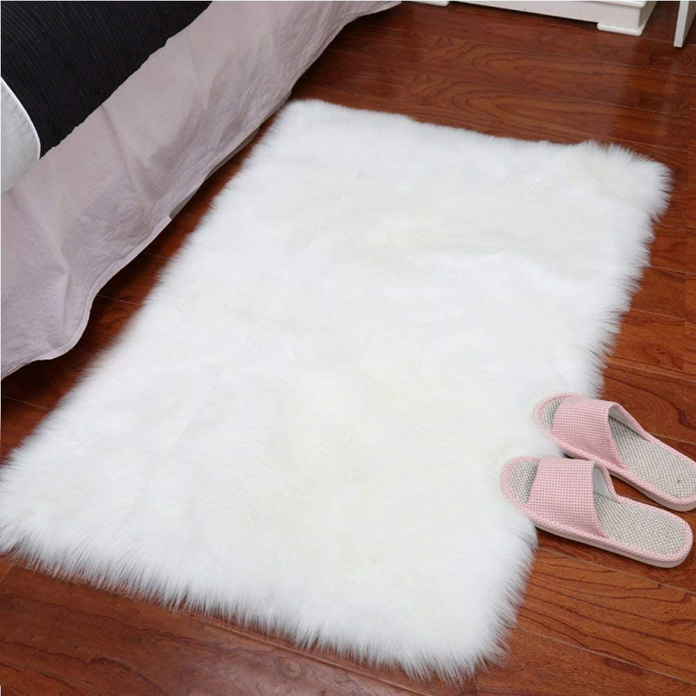 LOCHAS Ultra Soft Fluffy Rugs Faux Fur Sheepskin Area Rug for Bedroom Bedside Living Room Carpet