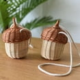 thumbnail image 2 of lionlar 1pc Handwoven Round Rattan Handbag Shoulder Straw Casual Bucket Bag Beach Picnic, 2 of 8
