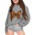 thumbnail image 2 of CUZIBR Kids Girls Crewneck Sweatshirt Butterfly Graphic Pullover Long Sleeve Soft School Tops,Grey,7-8 Years, 2 of 3