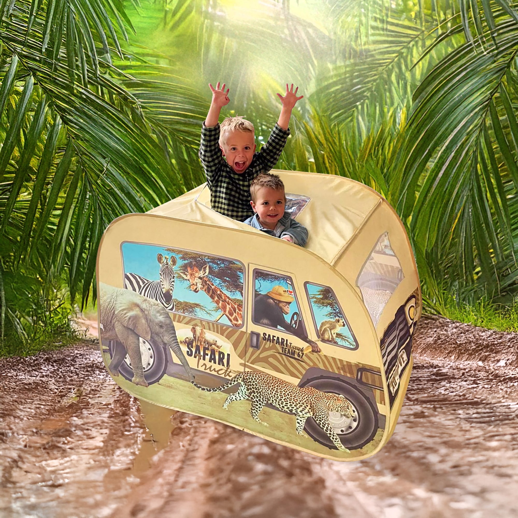 Pop It Up: Safari Truck Tent - Pop-Up Playhouse, Wildlife Animal Themed Design, Open Top, Indoor Outdoor Toy, Spacious Interior, Pretend Play, Kids 3+