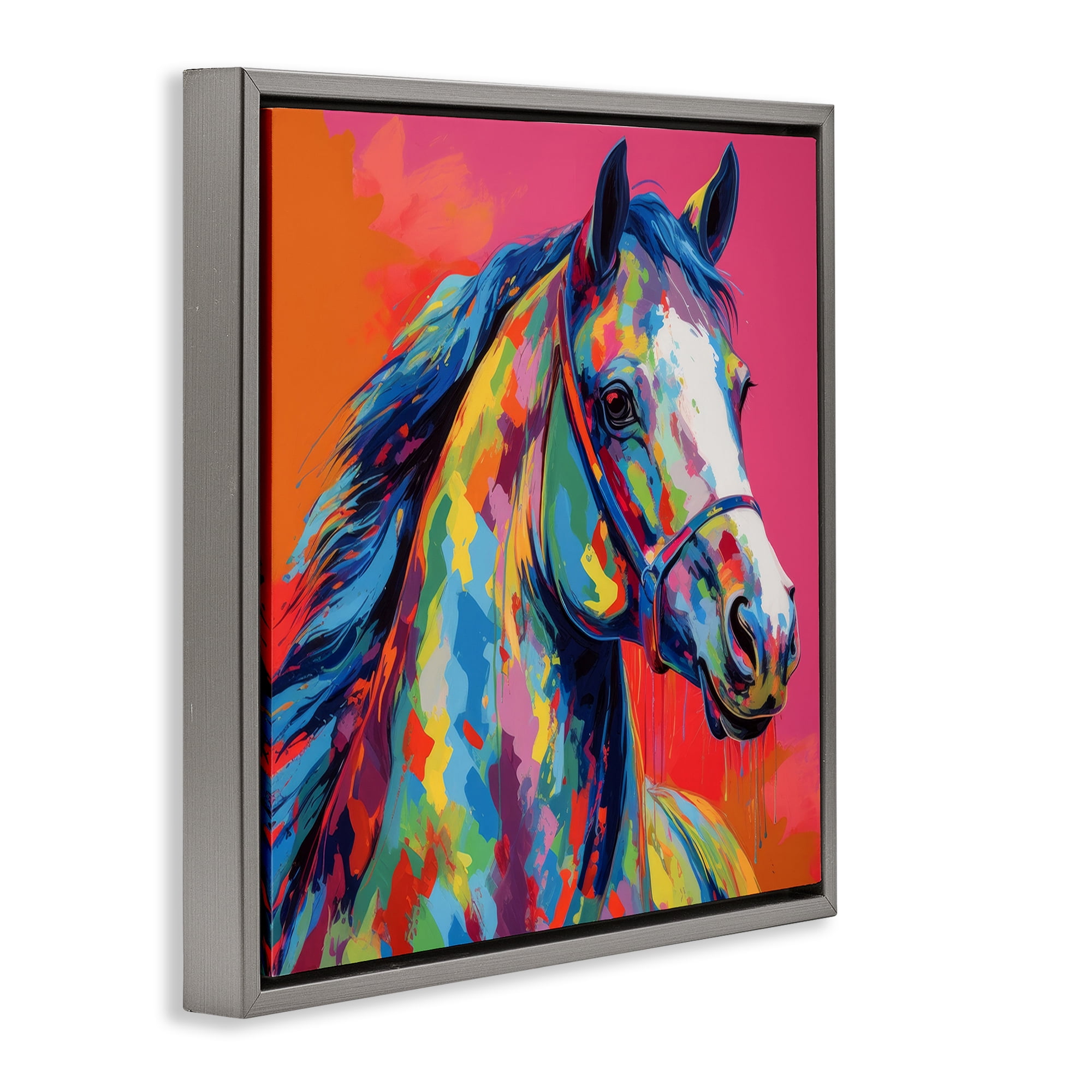 Stupell Industries Abstract Hue Horse Animals & Insects Painting Gray Floater Framed Canvas Art Print Wall Art, 25 x 25