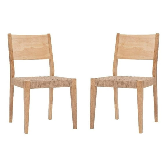Linon Patty Wood 18" Dining Chairs with Woven Seats Set of 2 in Natural Brown