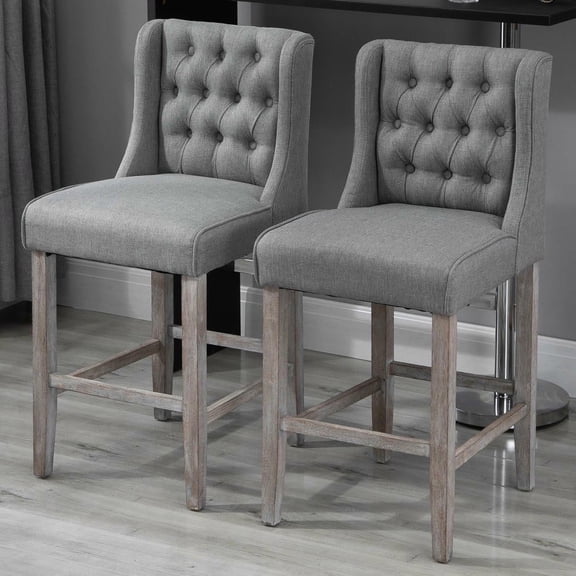 Resenkos 26.25" Counter Height Bar Stools, Tufted Wingback Armless Upholstered Dining Chair with Rubber Wood Legs, Set of 2, Gray