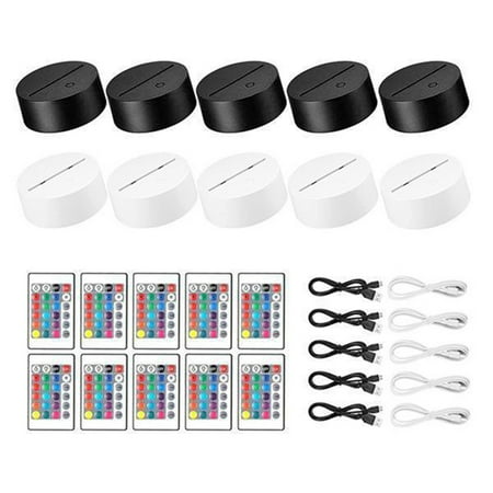 

10 Pack 3D Night LED Light Lamp Base + Remote Control + USB Cable 16 Colors Light Show Display Stand for Acrylic