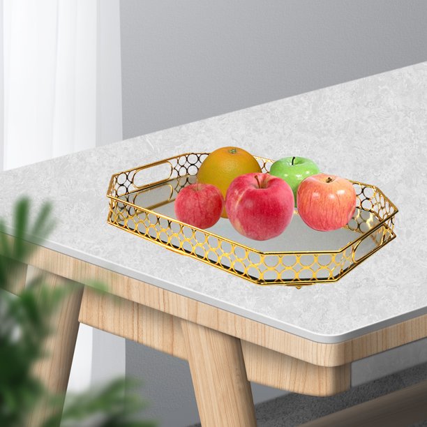 Bandeja de espejo dorado para perfume, bandejas de decorativas para decoración del hogar, bandejas de tocador de maquillaje, regalo para mamá, Rectángulo Soledad Bandeja base espejo dorado