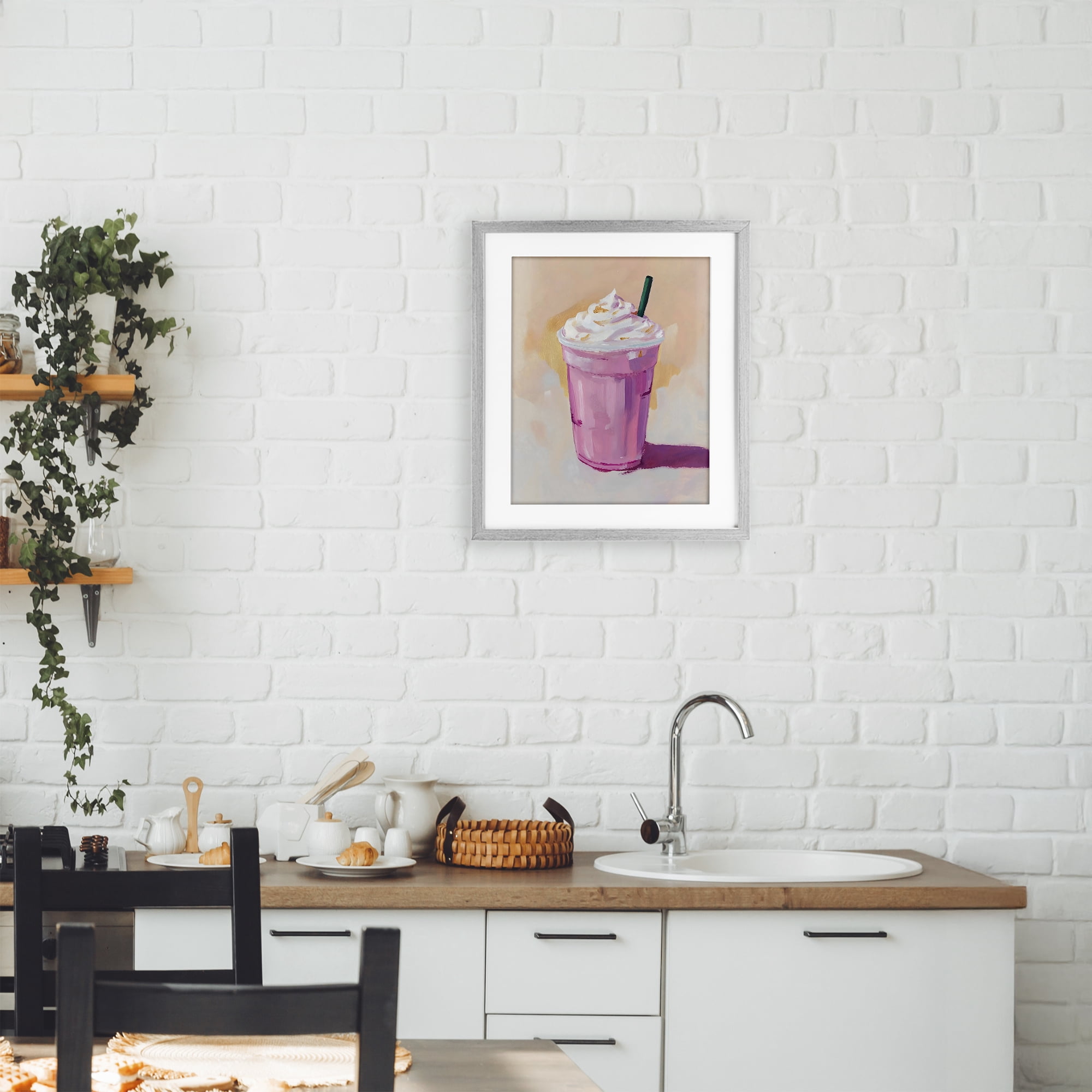 Stupell Industries Pink Strawberry Shake Gray Framed Print Under Glass, design by The Prints Vibe