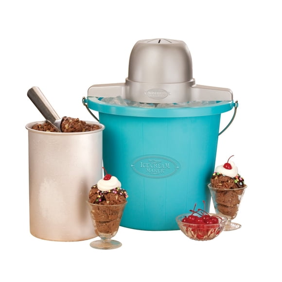Máquina para hacer helados Nostalgia ICMP400BLUE de 4 litros con asa de transporte