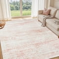 thumbnail image 6 of Washable Rugs 8x10 Area Rugs for Living Room,Modern Abstract Rugs for Bedroom,Large Carpets,Ultra Soft Faux Wool Retro Dining Room Rug,Non Slip&Non-Shedding Low Pile Print Rug- Pink-white, 6 of 6