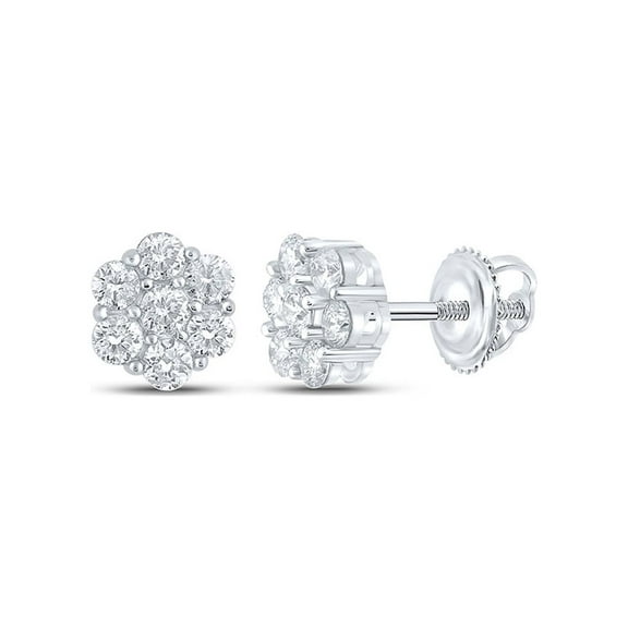 Macey Worldwide Jewelry 10k White Gold Mens Diamond Flower Earrings 5/8 Ctw
