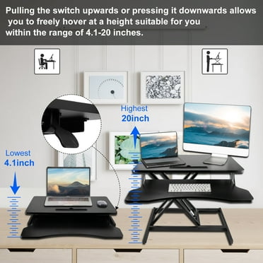 32'' Height Adjustable Standing Desk, Converter Tabletop, Dual Monitor Riser Workstation, Black
