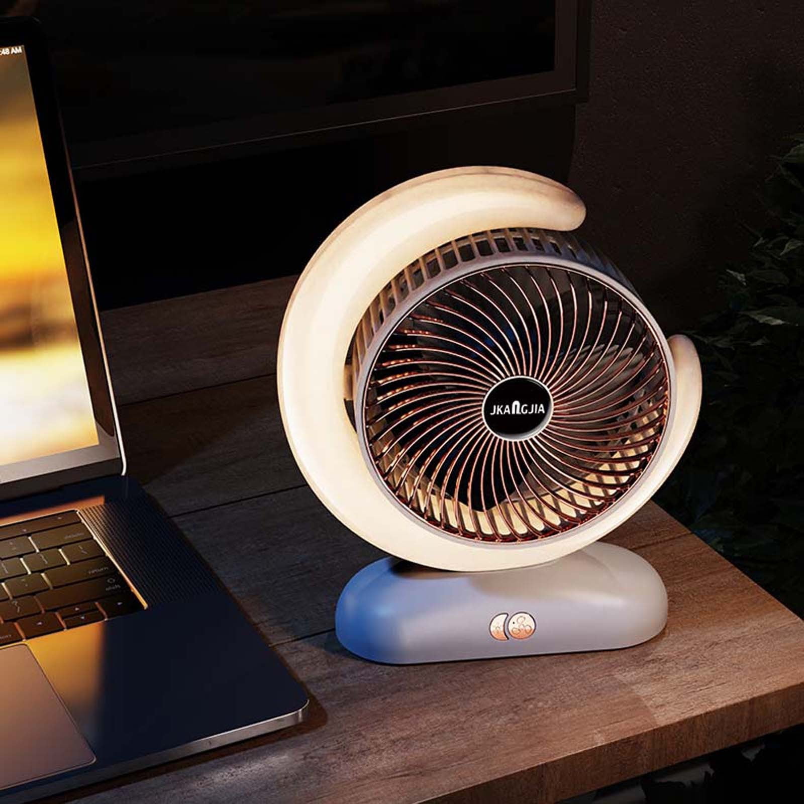 Inerposs USB Rechargeable Running Horse Lamp Electric Fan with 3 Speed Wind, Sleep Mode, and Colorful Light Options for Portable Office, Dormitory Use.