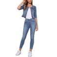 thumbnail image 2 of CHAQUETA DE JEAN CORTA SIN CUELLO PARA MUJERES CON MANGAS 3/4 EN GRIS AZUL XL, 2 of 6