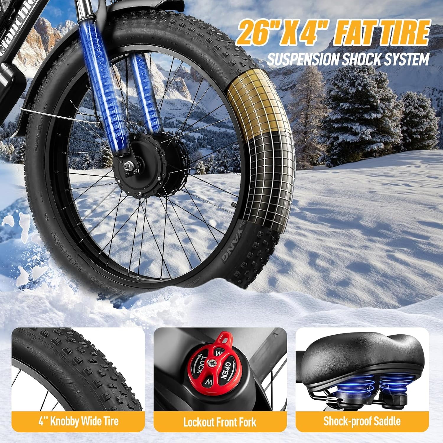 Dual Motor Peak 5000W Electric Bike for Men Women Adults 40-45MPH 100 Miles, 52V 36AH Long Range Ebike, Fat Tire 26Inch, Commuter Electric Bicycles Ebike, Hydraulic Disc Brake