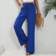 thumbnail image 4 of SWSMCLT Women's Palazzo Pants Travel Lounge Beach Long Pleated Summer Casual Trousers High Waisted Pants Blue 8, 4 of 5