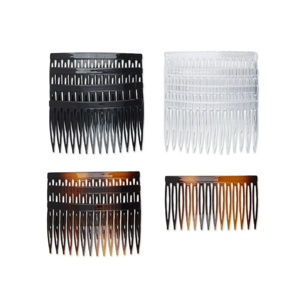 Scunci Plastic Side Combs, Easy on Hair, in Brown, Clear, and Black