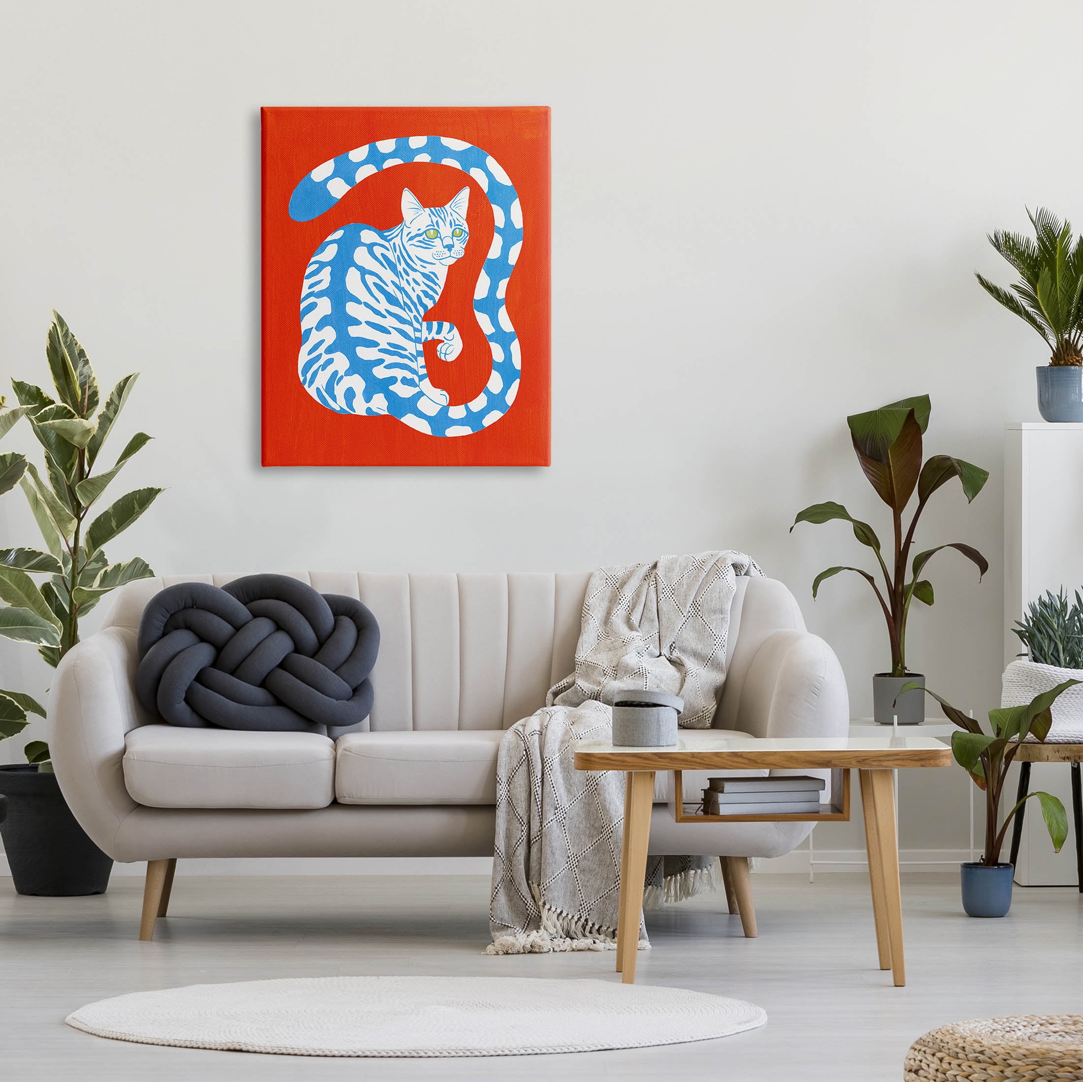 Stupell Industries Bold Blue Striped Curved Cat Tail Graphic Art Gallery Wrapped Canvas Print Wall Art, Design by Grace Popp