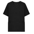 thumbnail image 7 of Women's Plus Size Tops Cotton Short Sleeve V Neck T Shirts Solid Color Casual Blouses with Pockets Loose Fit Summer Tops, 7 of 7