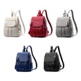 thumbnail image 1 of Women PU Backpack Large Capacity Travel Organizer School Solid Color Causal Adjustable Handbag Rucksack Tote Shoulder Bag Dark Blue, 1 of 8