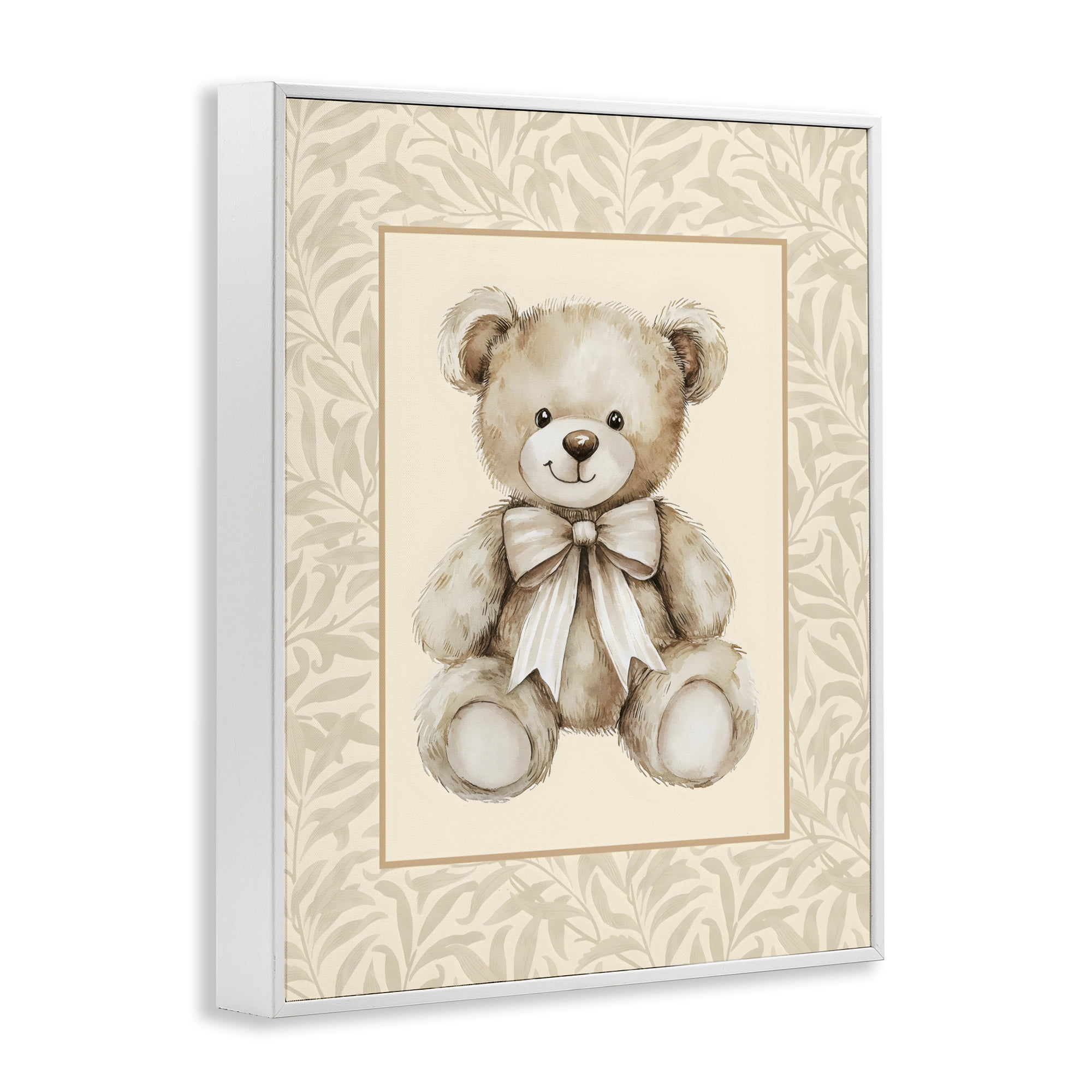 Stupell Industries Beige Teddy Bear and Border White Framed Giclee Art, design by LSR Design Studio