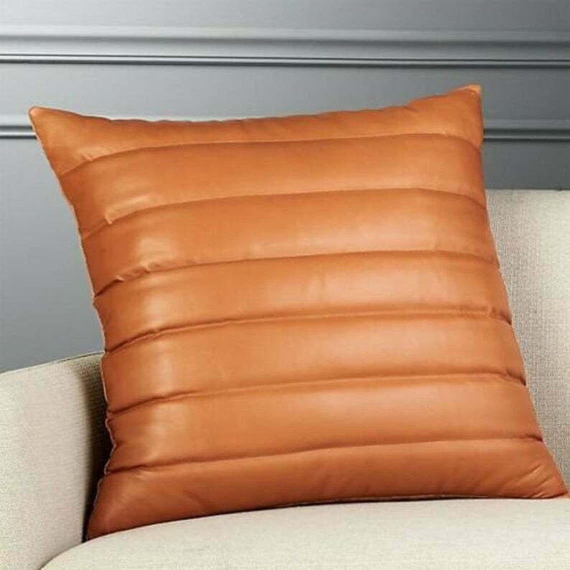 Noora Lambskin Leather Pillow Cover, Decorative Quilted Square Cushion