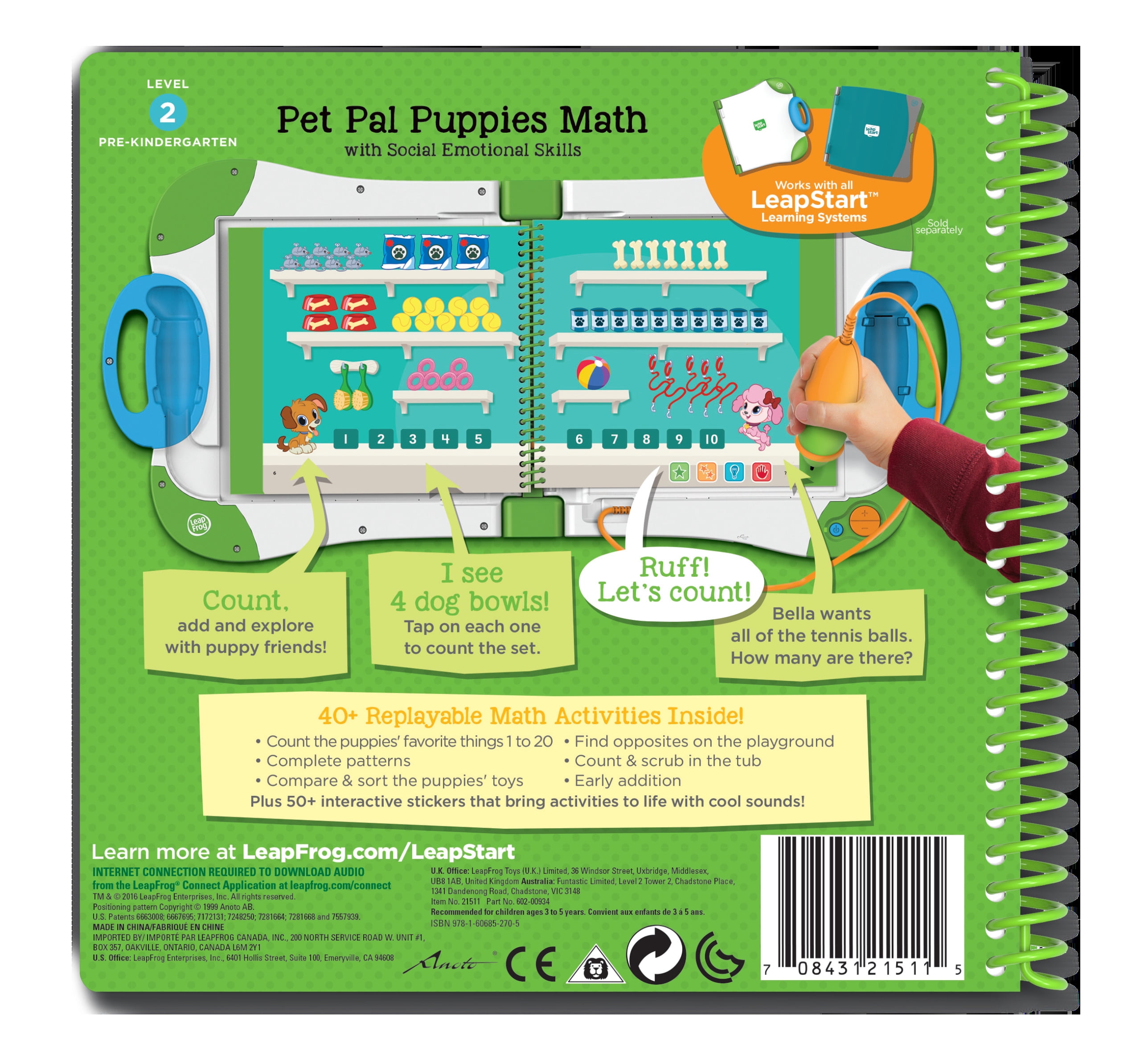 LeapFrog LeapStart Pre-Kindergarten Activity Book Pet Pal Puppies Math and Social Emotional Skills 