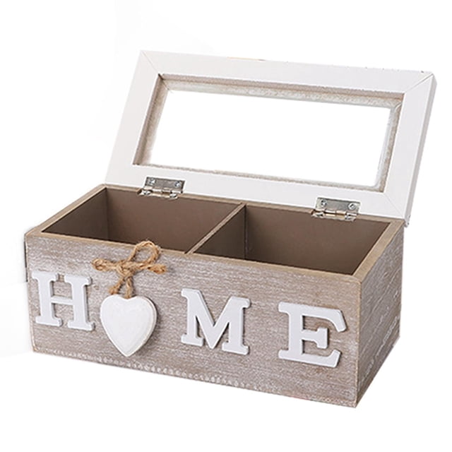 pitrice Kitchen Coffee Tea Storage Holder Box Crafted Jewelry Storage Holder With Easy Open Lid Stand Tea Bags Up Or Lay Flat. 2 Grid