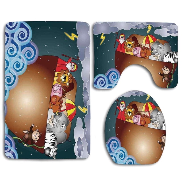 Alfombra de baño ABPHQTO 3 piezas Arca religiosa océano lluvia oscura Nubes olas