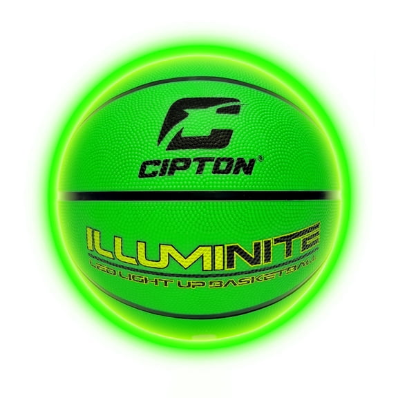 CIPTON Illuminite LED Light Up Basketball, Size 6 (28.5”) Indoor/Outdoor Premium Rubber Ball, Impact-Activated LEDs, Water Resistant, Neon Green