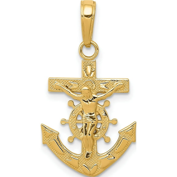 14K Yellow Gold Mariners Crucifix Pendant (25 X 15) Made In Peru d3698