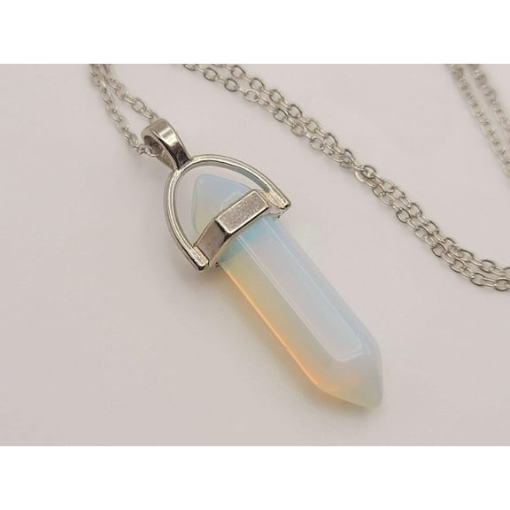 Opal Healing Crystal Point Necklace Gold tone Handmade