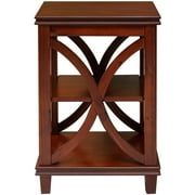 eHemco Solid Wood Square End Table with X-Design, Side Table with Storage Shelves, Cherry