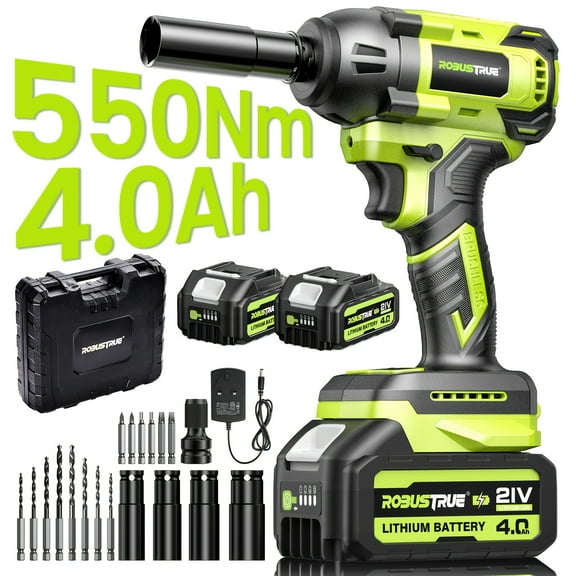 Heavy Duty Brushless Impact Wrench 1000N.m with 4 Sockets Kit - 21V Cordless Impact Gun, 2x4.0Ah Batteries & Fast Charger for Truck/Car Tires, Home, Workshop