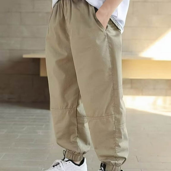 HOMADLES Kids' Cargo Pants Boy's Casual Outdoor Jogger Pants Slim Straight Stretch, Jogging Trousers Khaki 5 T