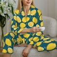 thumbnail image 4 of Goofa Lemon Printed Women’s 2 Piece Pajama Set Super,Pajamas Women's Long Sleeve Sleepwear Soft Button Down Loungewear Pjs Lounge Set Nightwear-Small, 4 of 9