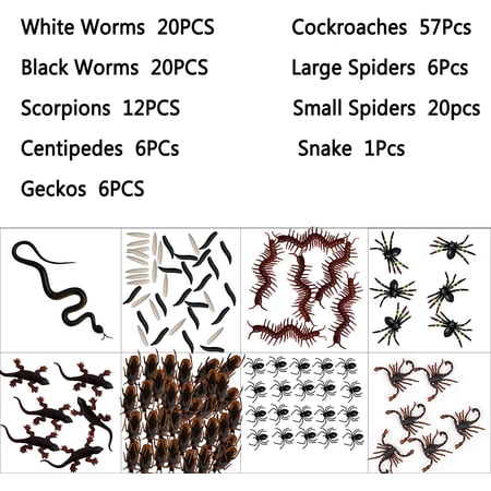 169 Pcs Halloween Plastic Insects - Spiders, Roaches, Snakes, Worms For Pranks & Party Decor