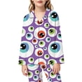 thumbnail image 3 of Yuncity Girls Pajamas Halloween Print Down Collar Long Sleeve Long Sleepwear Casual Home Outfit Comfortable Pjs Loungewear Kids Nightwear Size 5-6 Years Purple, 3 of 4