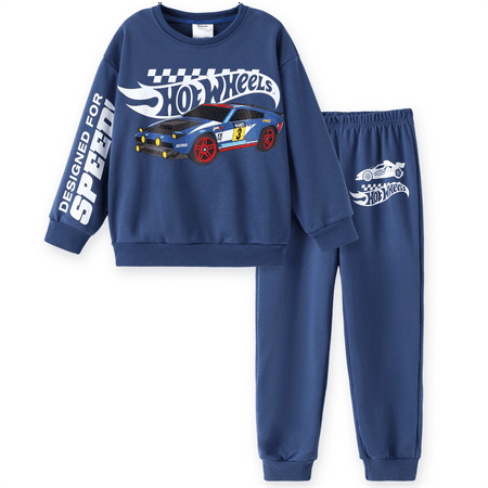 Hot Wheels Boys 2-Piece Outfit Set Long Sleeve Sweatshirt and Jogger Pants Speed Car Graphic Tracksuit Boys clothes 10-11Y