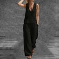 thumbnail image 6 of Besolor Womens Summer Outfits 2 Piece Set V Neck Sleeveless Button Tank Tops Wide Leg Pants with Pocket Beach Dresses Vacation Sets(Small,Black), 6 of 7