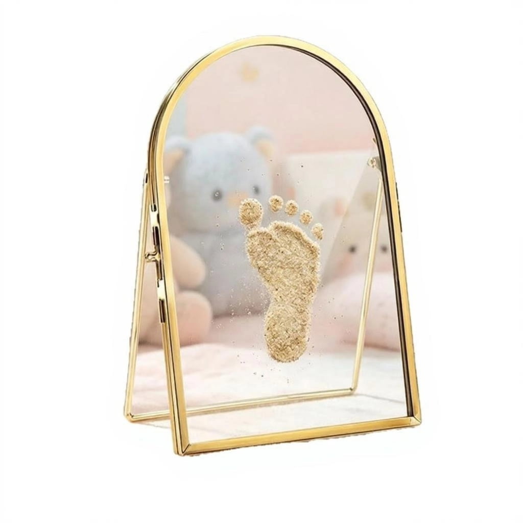 lanema Acrylic Keepsakes Photo Frame for Baby Handprints Footprint and Pet Paws Print with Gold Metal Border and Stable Table Stand