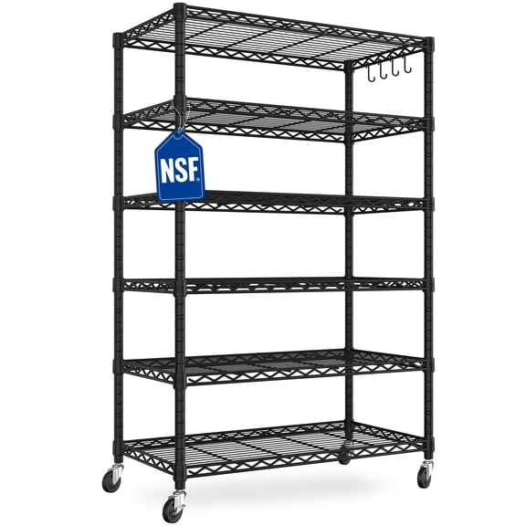 Prilinex 6-Tier Wire Shelf 36"W x 16"D x 76"H Metal Storage Shelves with Wheels, Wire Rack, Heavy-Duty Garage Shelving Unit for Pantry, Kitchen, Black