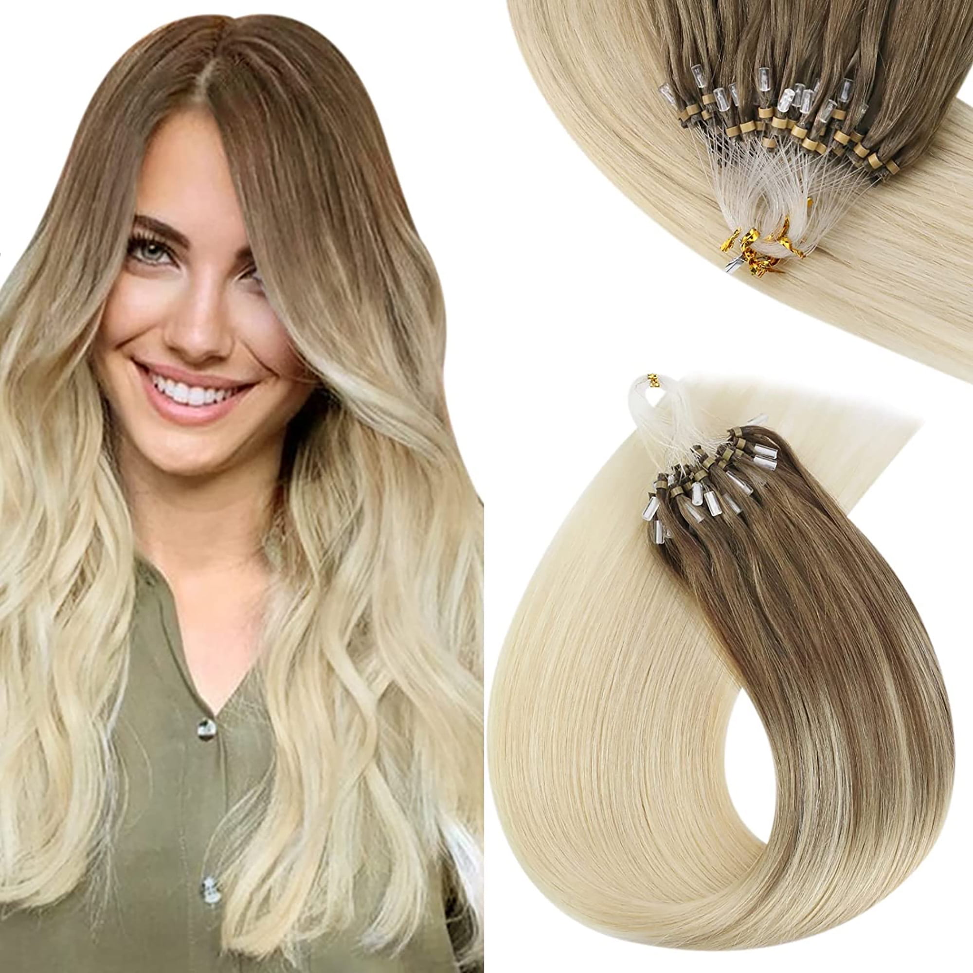Hairro Microlinks Hair Extensions Highlighted Balayage Micro Bead Ring Loop  Tipped Hair Seamless Straight Real Human Hair For Women 24 Inch 50g 50