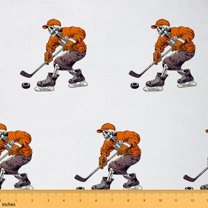 Homewish Cartoon Ice Hockey 01 for Kids, Skeleton Skull Room Decor Fabric by the Yard, Modern Ball Sports Sewing Fabric, Luxury Bedroom Decor