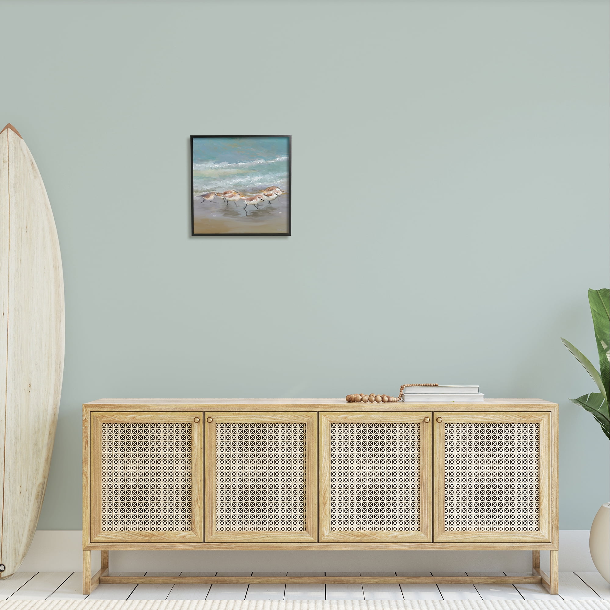 Stupell Nautical Sea Birds Shoreline Waves Landscape Painting Black Framed Art Print Wall Art
