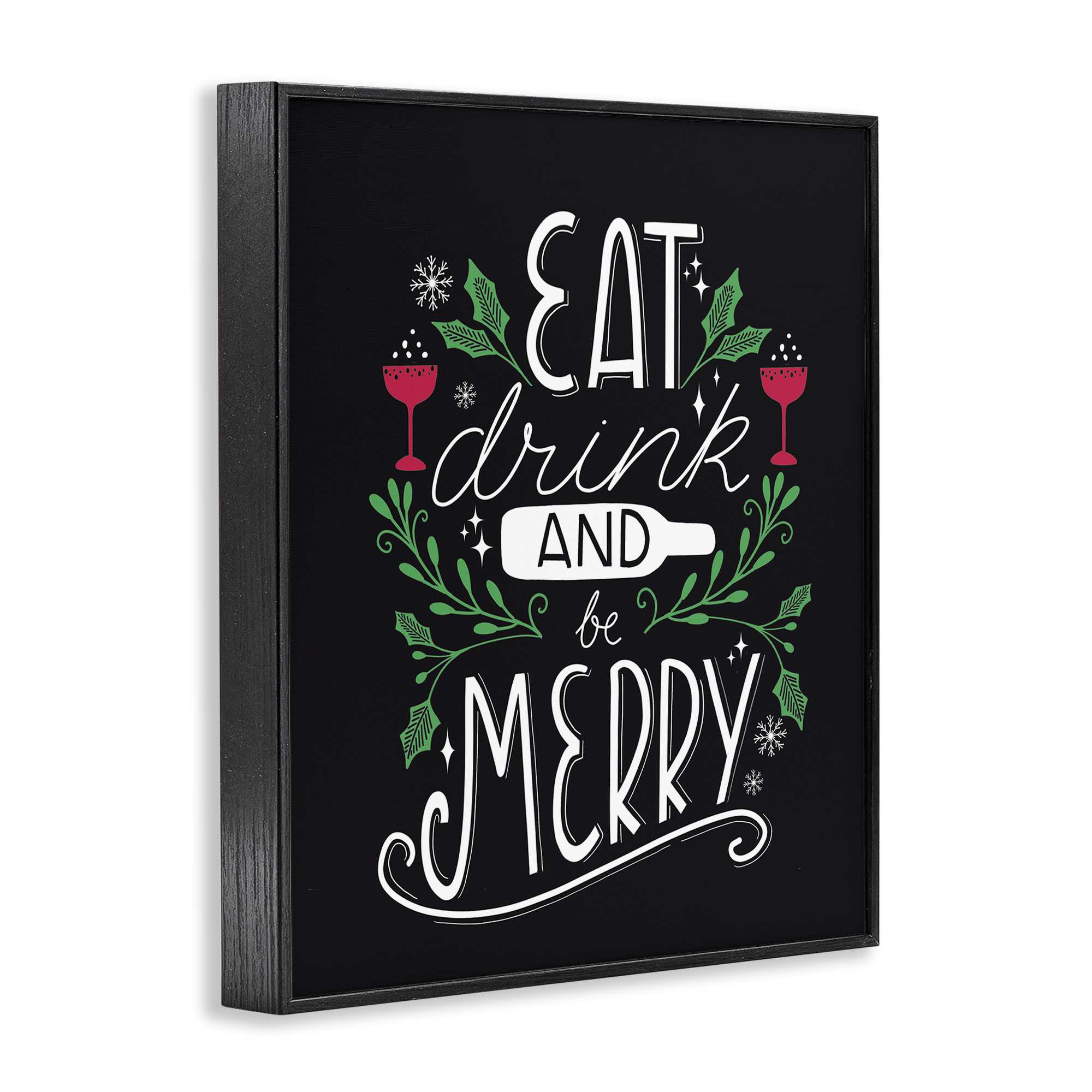 Stupell Industries Eat Drink and Merry Xmas Holiday Painting Black Framed Art Prints Wall Art, 11 x 14