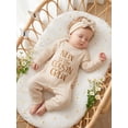 thumbnail image 5 of RUINIXCW Preemie/Newborn/Baby Girl Outfits Letter Embroidery Crew Neck Long Sleeve Romper and Bow Headband 2 Pcs Set for Fall, 5 of 9