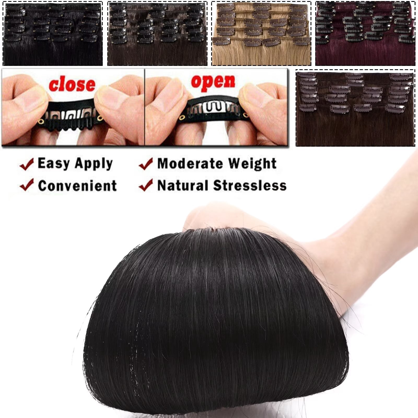 MY-LADY 8Pcs 18Clips Clip in Hair Extensions Human Hair for Women Double Weft Brazilian Remy Straight Human Hair Clip in Hairpiece 12inch #01 Jet Black