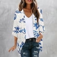 thumbnail image 2 of miqiqism Women's Floral Print Ruffle Sweaters Teen Girls Long Sleeve Kimono Cardigan Loose Cover Up Casual Cozy Blouse Open Front Pleated Cardigans Tops,Blue,Small, 2 of 5
