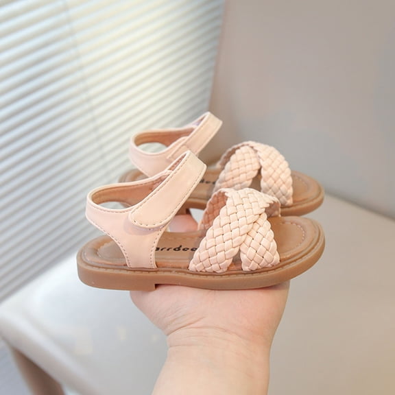 BUWTTER Girls Sandals Kids Lightweight Breathable Outdoor Summer Shoes with Sole Cross Strap Adustable Strap Beige Sandals Size 12-15 M